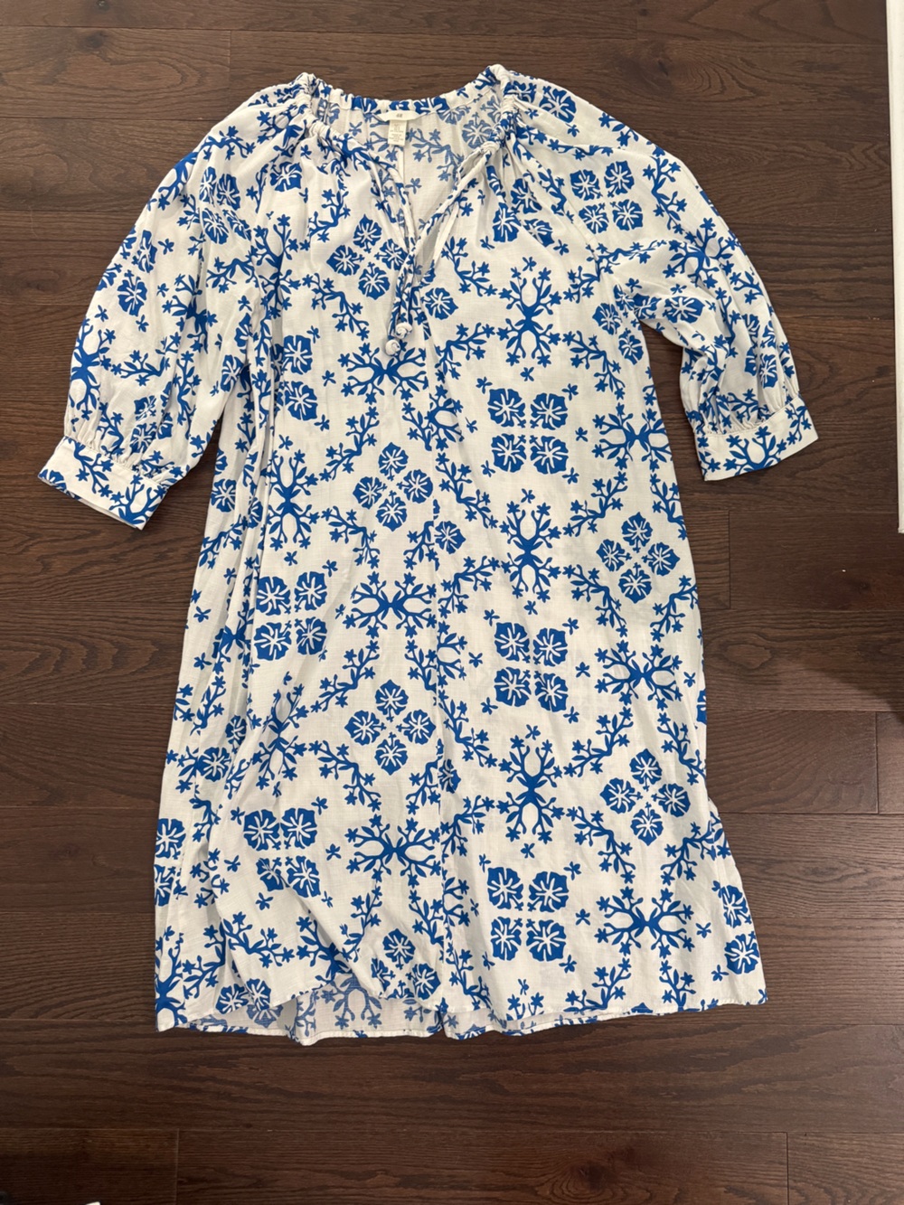 H&M White and Blue Floral Swim Coverup Tunic